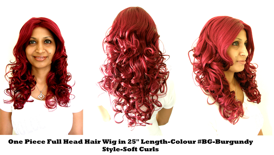One Piece Full Head Hair Wig in 25" Length-Colour #BG-Burgundy-Style-Soft 