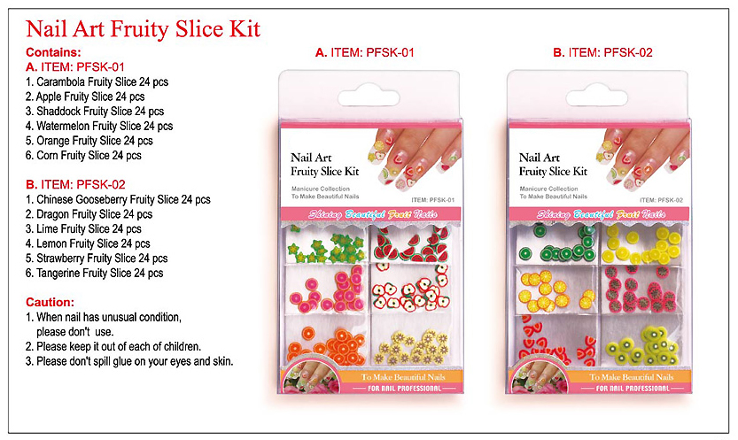 Nail Art Fruity Slice Kit-144 pcs-Chinese Gooseberry, Dragon Fruit, Lime, Lemon, Strawberry, Tangerine