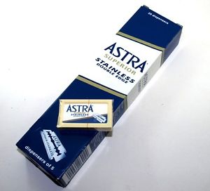 Astra Superior Quality Stainless Steel Double Edged Razor - 20 x Pack of 5 Blades (Box of 100 Blades)