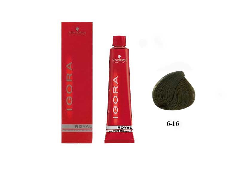 SCHWARZKOPF PROFESSIONAL IGORA ROYAL HAIR COLOR 6-16 Dark Blonde Cendre Auburn 60mL 