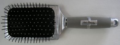HB2086CL-VX Hair & Beauty Brand Silver Paddle Brush-Large Rectangular Paddle with Rubber Cushion-13 Rows and Nylon Pins