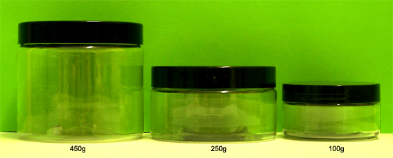 Clear Plastic Jar with Black Plastic Lid-250g