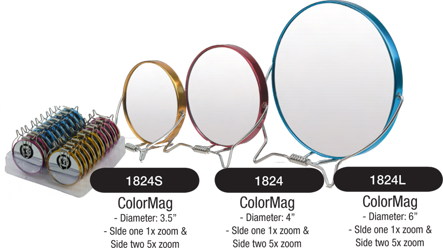 Shaving Mirrors with 5X Magnification - Dia 6"-Assorted Colours