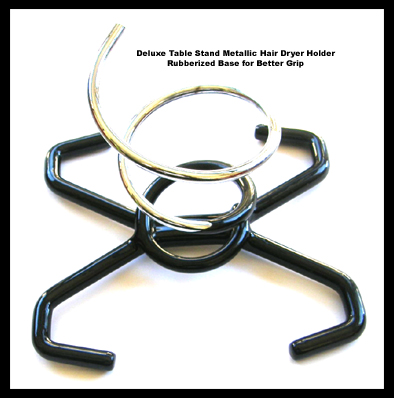 Deluxe Table Stand Metallic Hair Dryer Holder with Rubberized Base for Better Grip