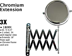 1808X-Magnifying Mirror with Chromium Extension Wall Mount-Dia 6.5"-2 Sided-3X and regular view