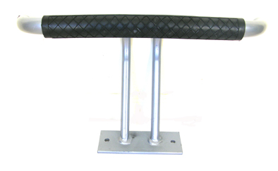 Foot Rest-Floor Mounted T-Bar in Silver with Black Rubber Covering