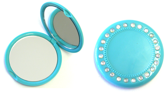 Diamante Studded Purse Mirror-Aqua Blue