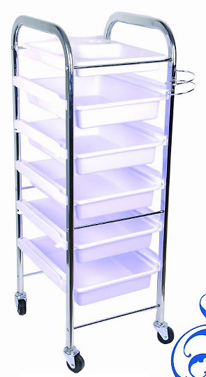 Beauty Trolley-Strong and Sturdy-White Trays made of ABS Plastic/Chrome Frame Trolley-6 Tier on wheels (HZ936-W) 