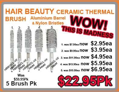 Hair & Beauty Ceramic Thermal Brush Collection- 5 brushes/pk