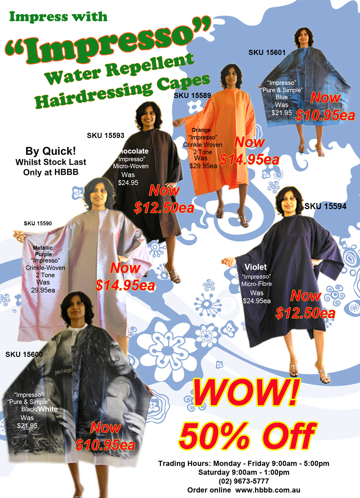 15600-Impresso "Pure & Simple" 100% Waterproof Polyester Woven Hairdressing Cape with Velcro Fastening-Black/White