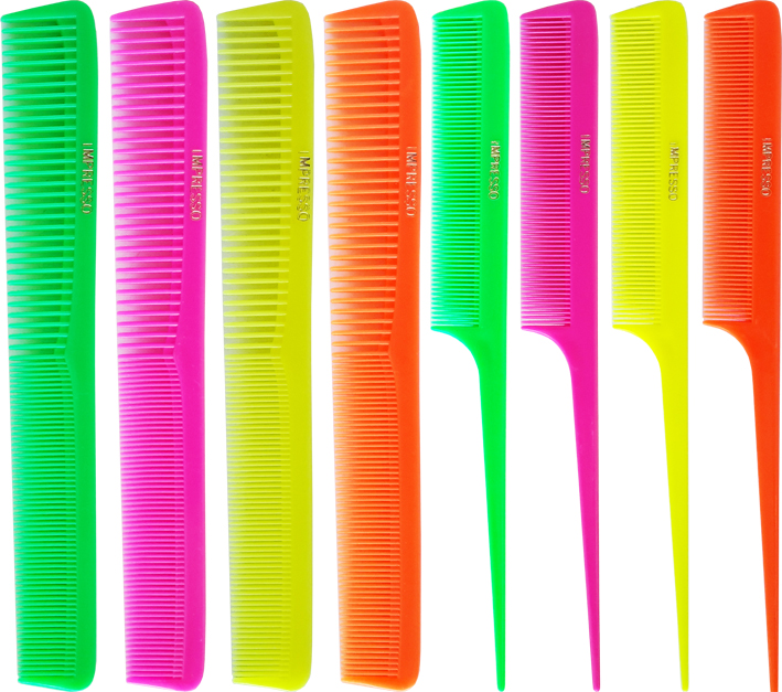 Impressor Neon Styling and Tail Comb Collection 8pk ( 1 each of Styling and Tail Comb in Green, Hot Pink, Yellow and Orange colours)