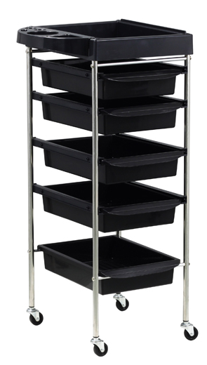 "The Sahara"-6 Tier Professional Salon Trolley with Black Trays in high quality ABS Plastic and S/S frame and organiser top tray