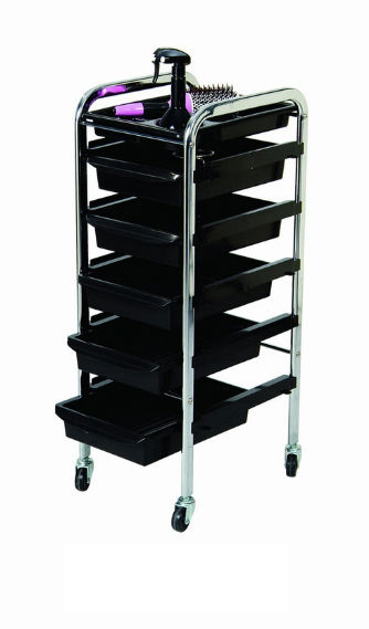 Black Salon Trolley The New Shakalaka Stronger and Sturdier - Black Trays made of ABS Plastic/Chrome Frame Trolley -6 Tier on wheels (TBD5006/HZ936-B)