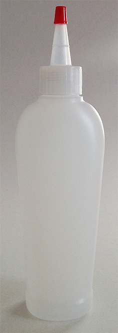 Pack of 12 x NATURAL PLASTIC BOTTLE, 200 ML HDPE REVERSE TAPERED OVAL WITH A 24/410 FINISH, FOOTED with Red Tipped Yorker Dispensing Cap