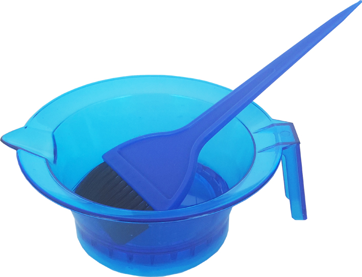 3 Packs of Set-Blue Transparent Tint Bowl with Rubber Grip Base plus Large Tint Brush Solid Blue Colour