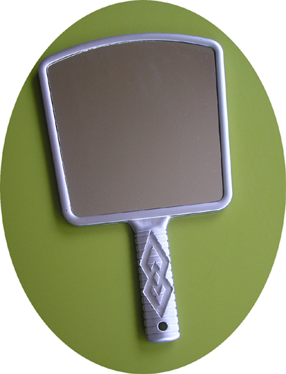 Fan Shaped Large Hand Held Mirror-Silver