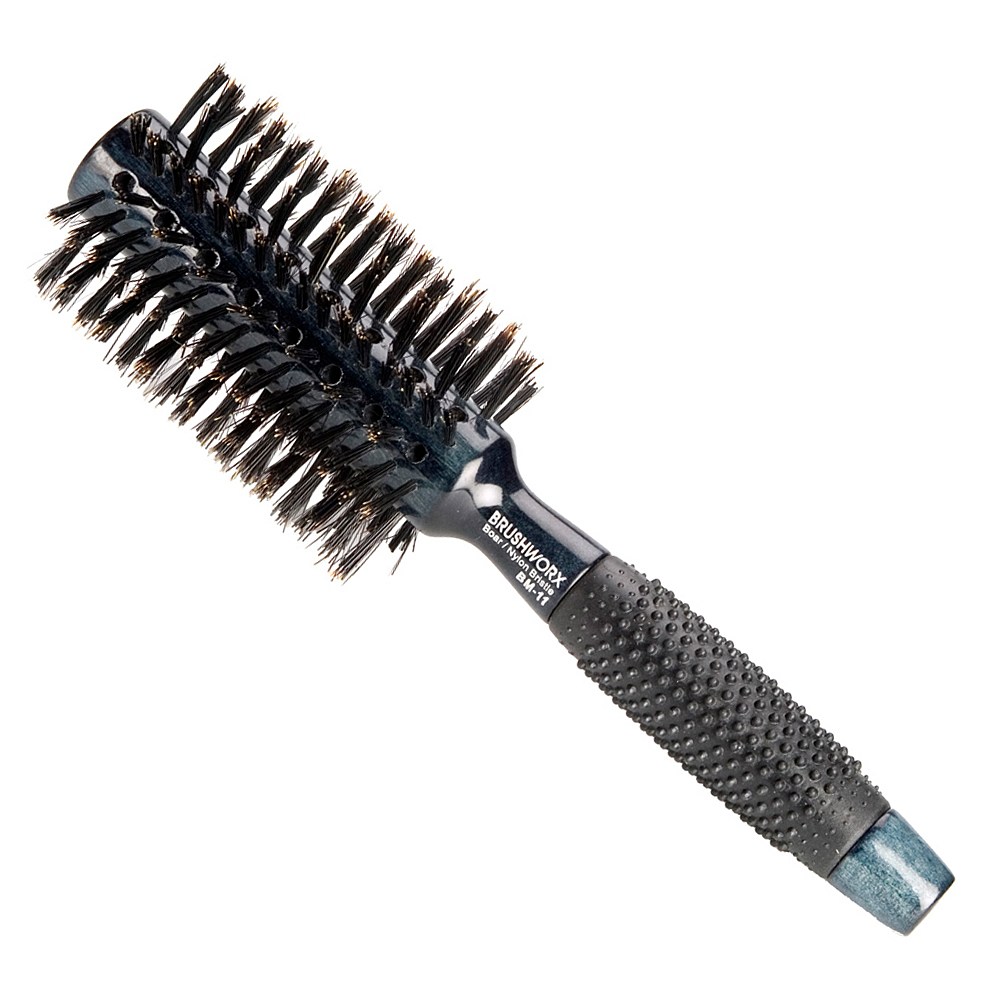 Brushworx Navy Rubber Grip Boar Bristle Radial Hair Brush - Medium