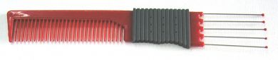 Metal Pin Combo Teasing Comb Red with Rubber Grip (Hair & Beauty Brand)