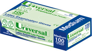 Universal Latex Gloves Low Powder Medium Pack of 100