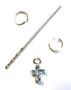Nail Dangle-Cross shaped with embedded Blue Diamantes