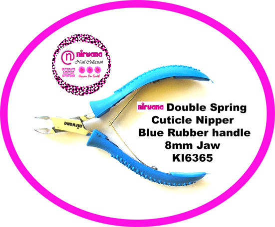 KI6365-Nirvana Double Spring Cuticle Nipper with Blue Rubber Handle-Made from high grade Stainless Steel-8mm Jaw