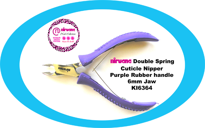 KI6364-Nirvana Double Spring Cuticle Nipper with Purple Rubber Handle-Made from high grade Stainless Steel-6mm Jaw