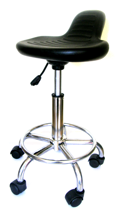 Saddle Stool with Pelvic Contoured Seat with Foot Rest on Chrome Base-The Alterna-with Strong Gas Lift
