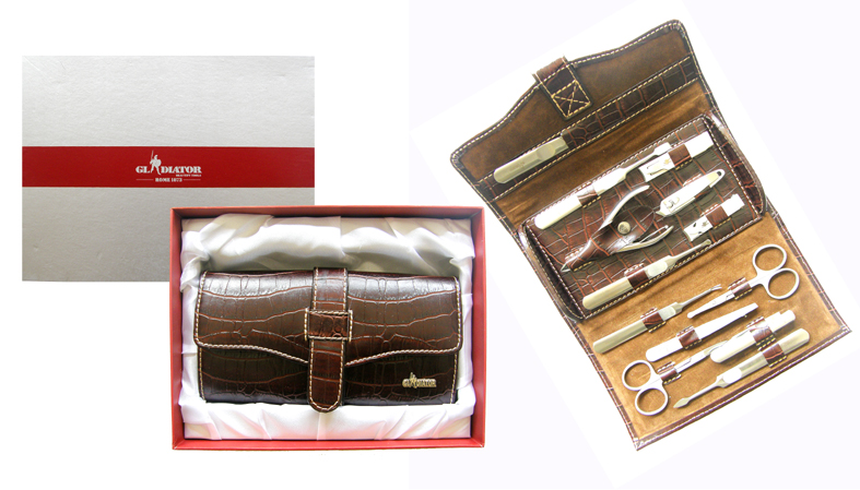 Gladiator Premium Manicure and Personal Care Set in Foldable Leather Wallet-Boxed