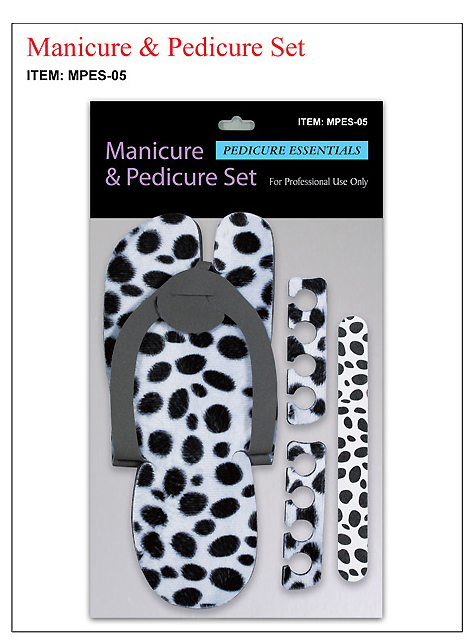 Pedicure and Manicure Kit-Slippers, Toe Separators, Nail Buffer-Leopard Print